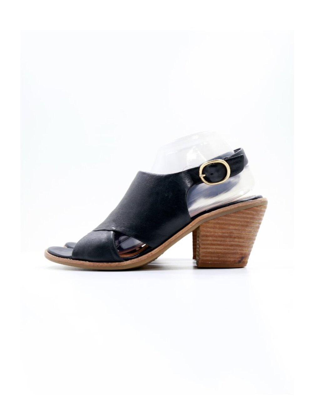 Sofft Mendi Black Leather 3" Block Heel Open Toe Slingback Sandals - 10